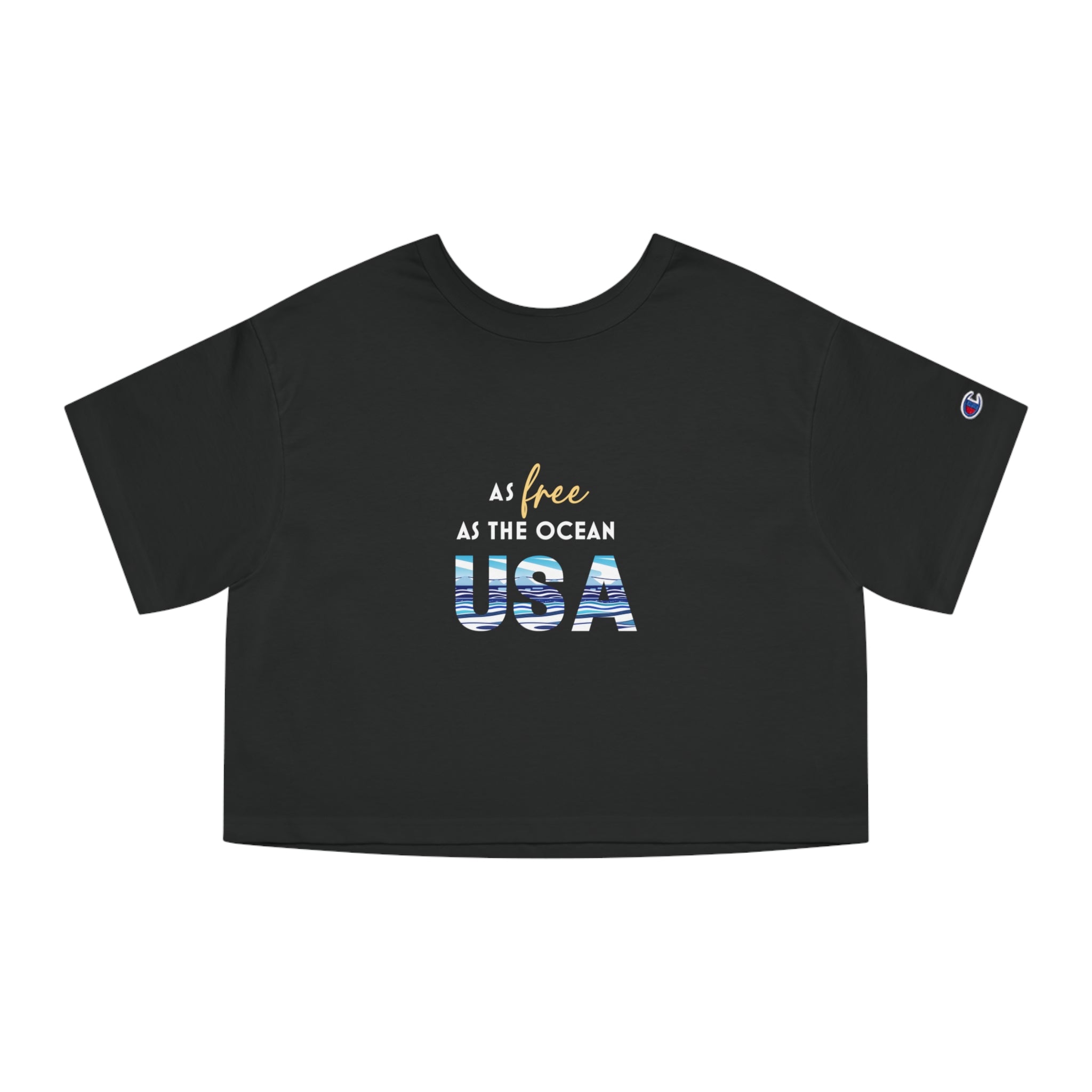 4th of July Crop Top - As Free As The Ocean Design, Black