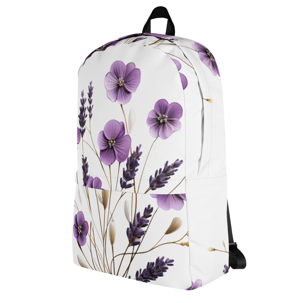 Backpack for School or Travel, Lavender Bloom Floral Design