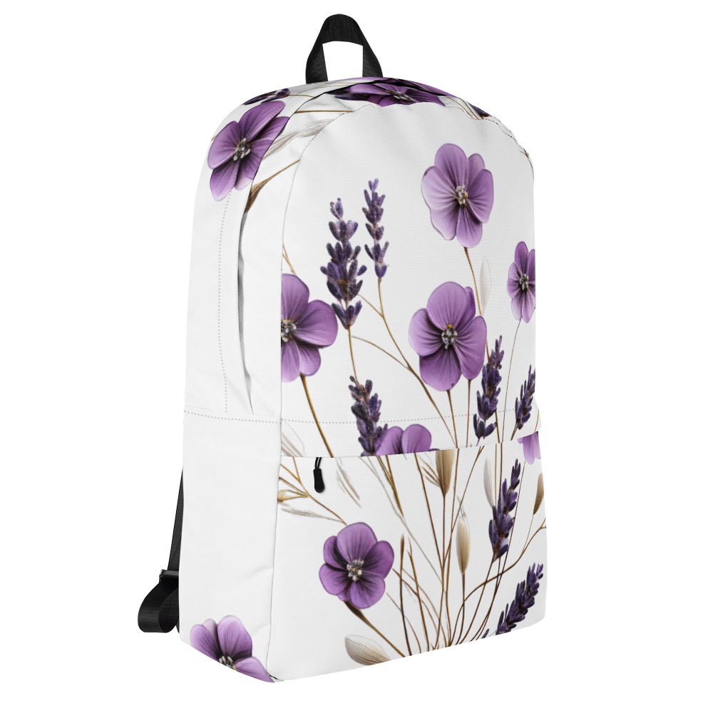 Backpack for School or Travel, Lavender Bloom Floral Design